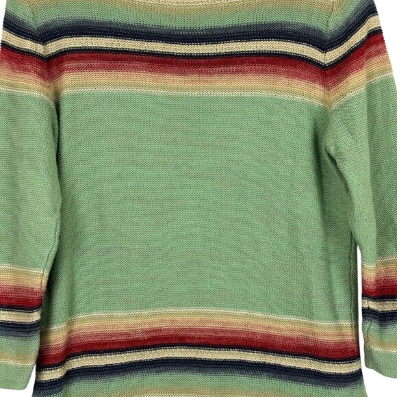 LRL Southwestern Aztec Knit Pullover Sweater Medium Green Striped Cotton Linen - Picture 8 of 9